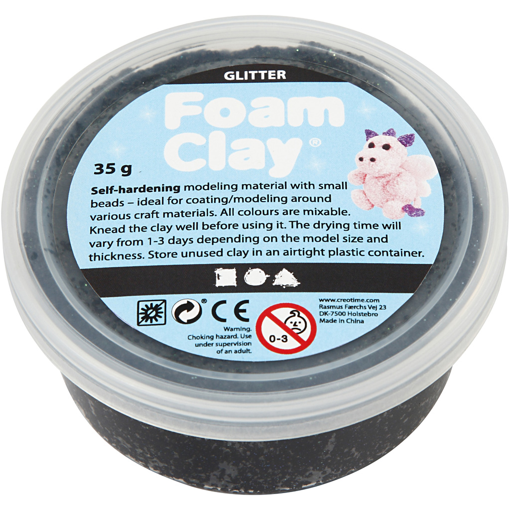 Foam Clay®, zwart glitter, 35 gr/ 1 Doosje