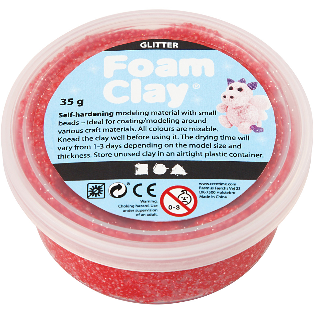 Foam Clay®, glitter, rood, 35 gr/ 1 Doosje