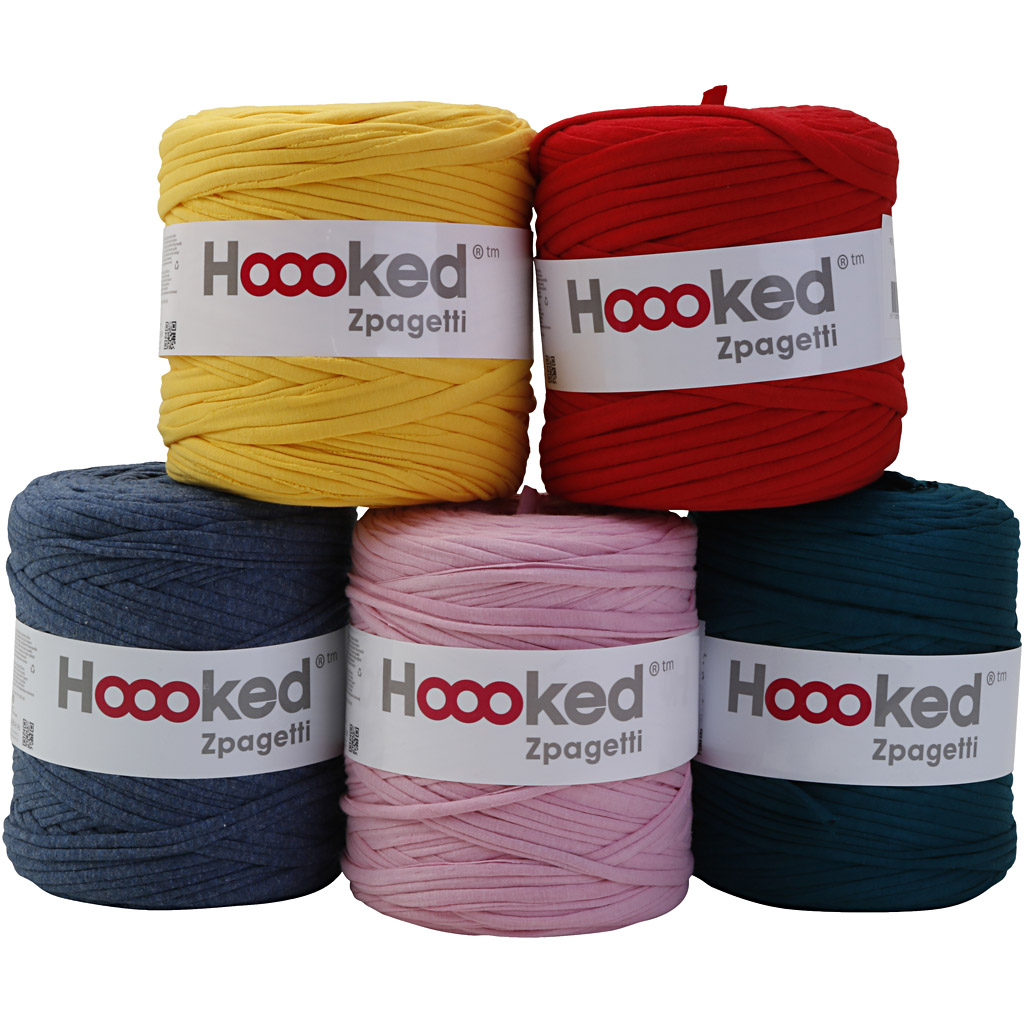 Hoooked Zpagetti garn, tykkelse 10-15 mm, Innhold kan variere , 5x900g/ 1 pk., 5x120 m