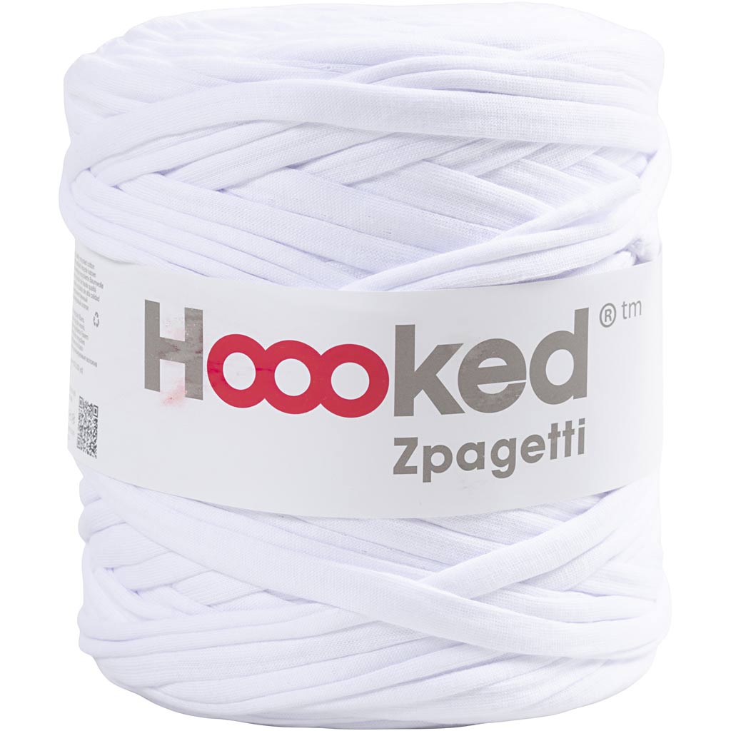 Hoooked Zpagetti garn, L: 120 m, tykkelse 10-15 mm, hvit, 900 g/ 1 nst.