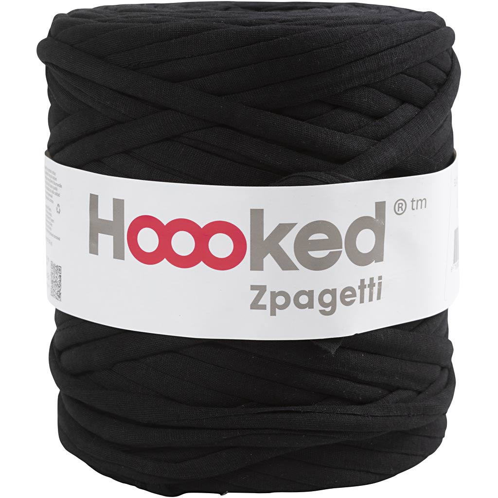 Hoooked Zpagetti garn, L: 120 m, tykkelse 10-15 mm, svart, 900 g/ 1 nst.