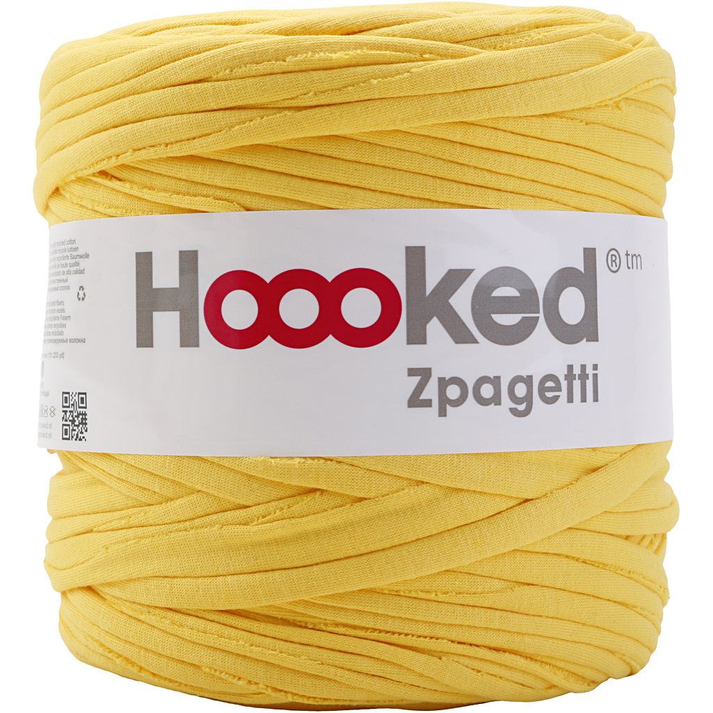 Hoooked Zpagetti garn, tykkelse 10-15 mm, gul, 900 g/ 1 nst., 120 m
