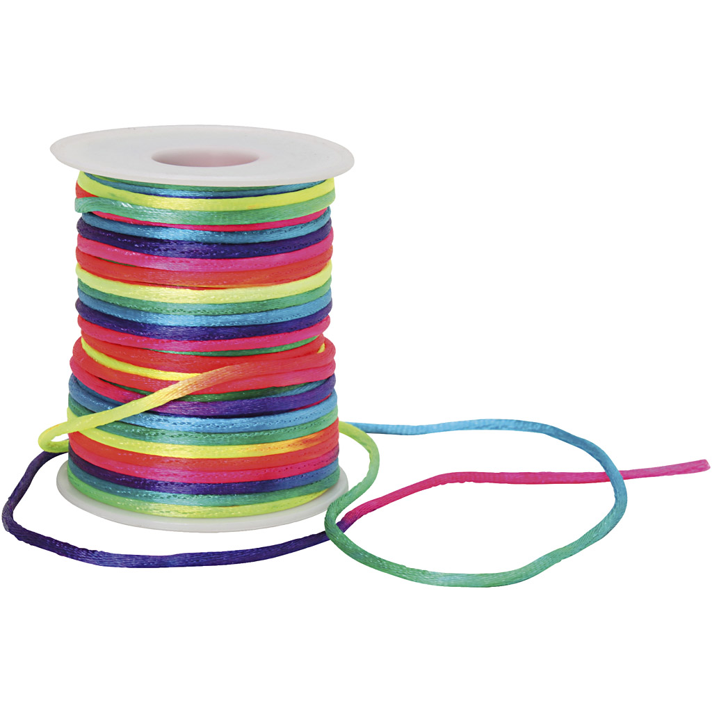 Macramé koord, dikte 2 mm, regenboogkleuren, 40 m/ 1 rol