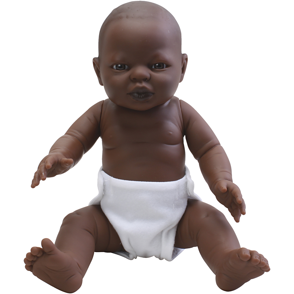 Babydukke, Mørk pige, str. 38 cm, 1 stk.