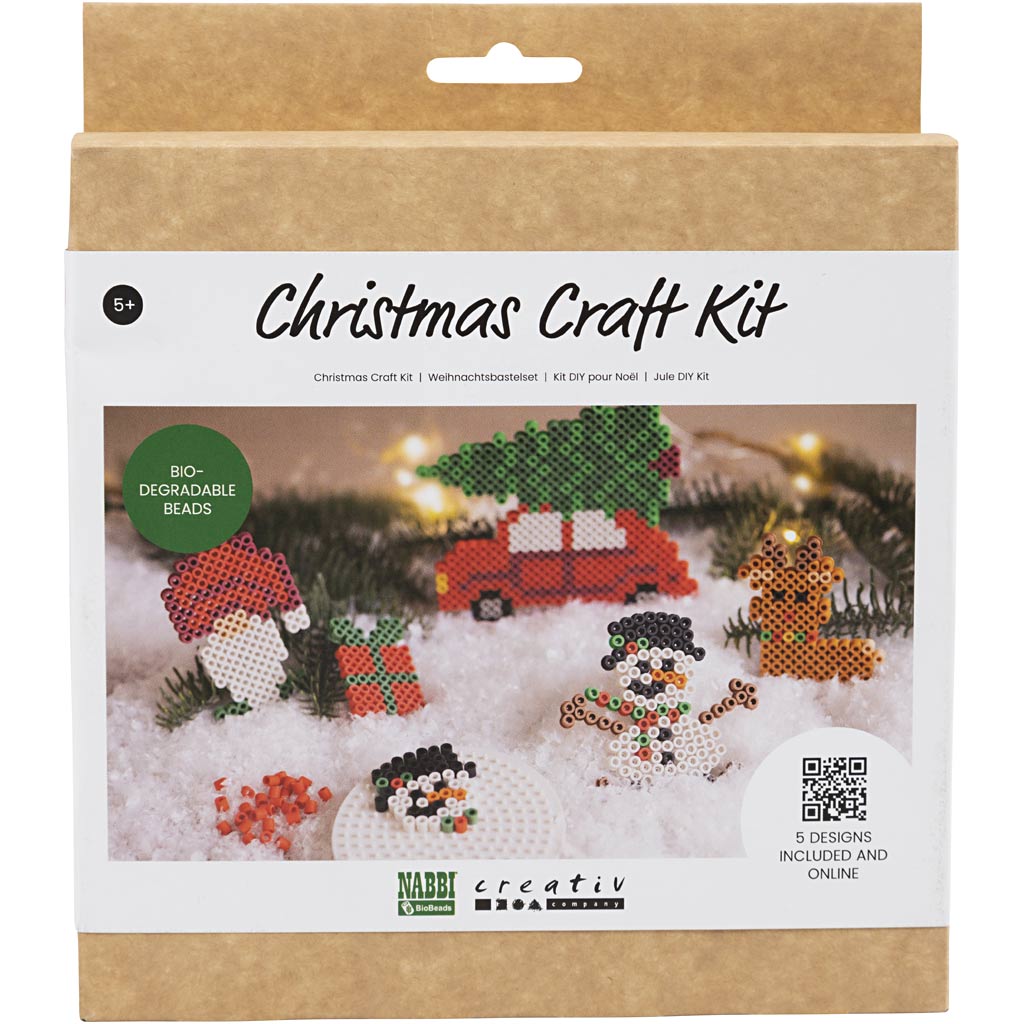 NABBI BioBeads Creatieve kit, Kerstauto, rendier, sneeuwpop, elf en cadeau, 1 doos