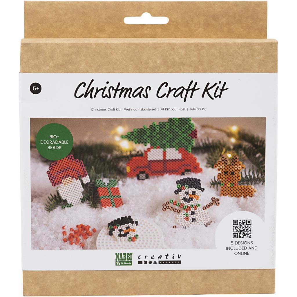 NABBI BioBeads Creatieve kit, Kerstauto, rendier, sneeuwpop, elf en cadeau, 1 doos