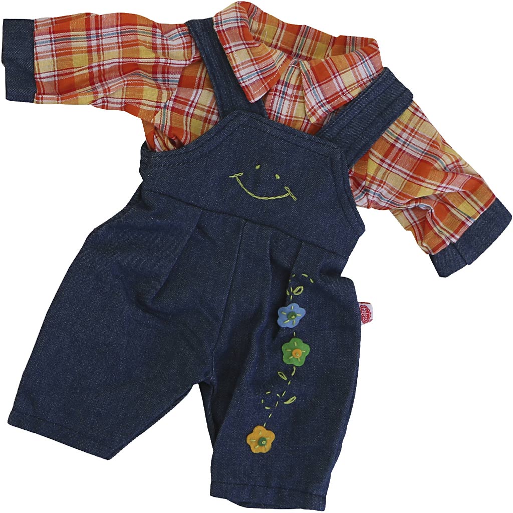 Dukketøj, skjorte og overalls, str. 35-45 cm, Farve kan variere, 1 sæt