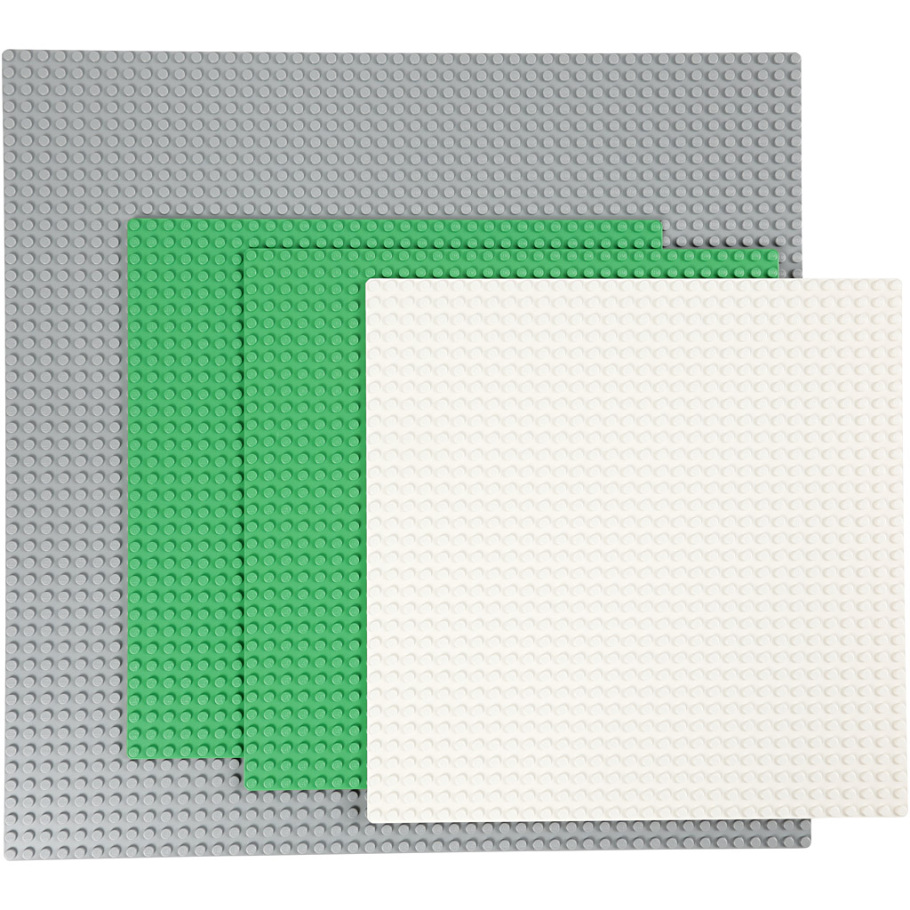 LEGOÂ® Classic byggeplader, str. 25x25 + 38x38 cm, grøn, grå, hvid, 4 stk./ 1 pk.