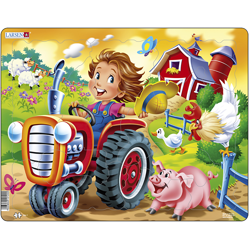 Puslespill, barn på traktor, str. 28,5x36,5 cm, 1 stk., 15 brikker