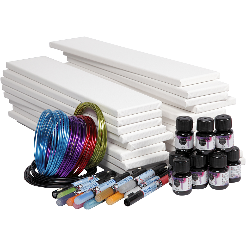 Lange canvassen met aquarel, wit, 1 set, 20 stuk