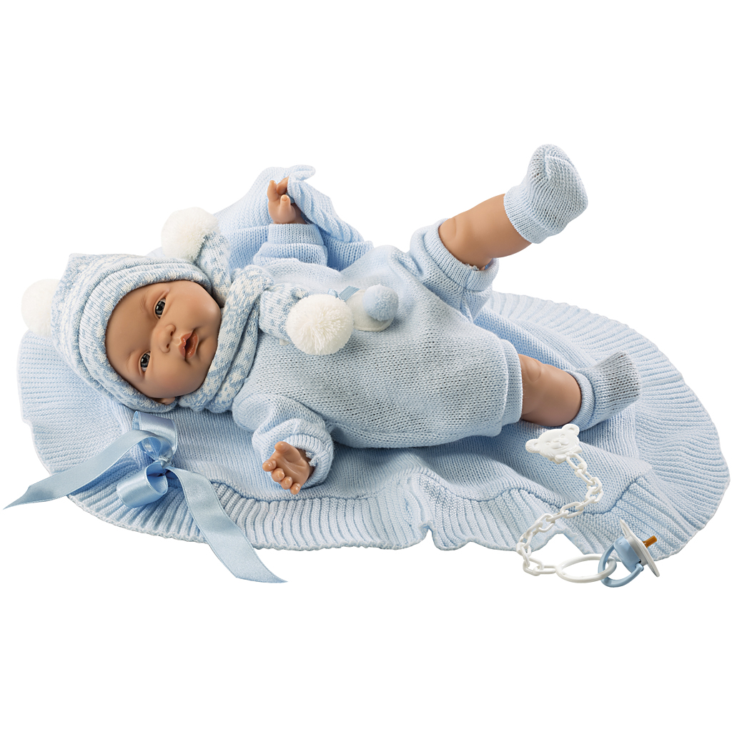 Babydukke, Lyseblåt tøj, str. 38 cm, 1 stk.
