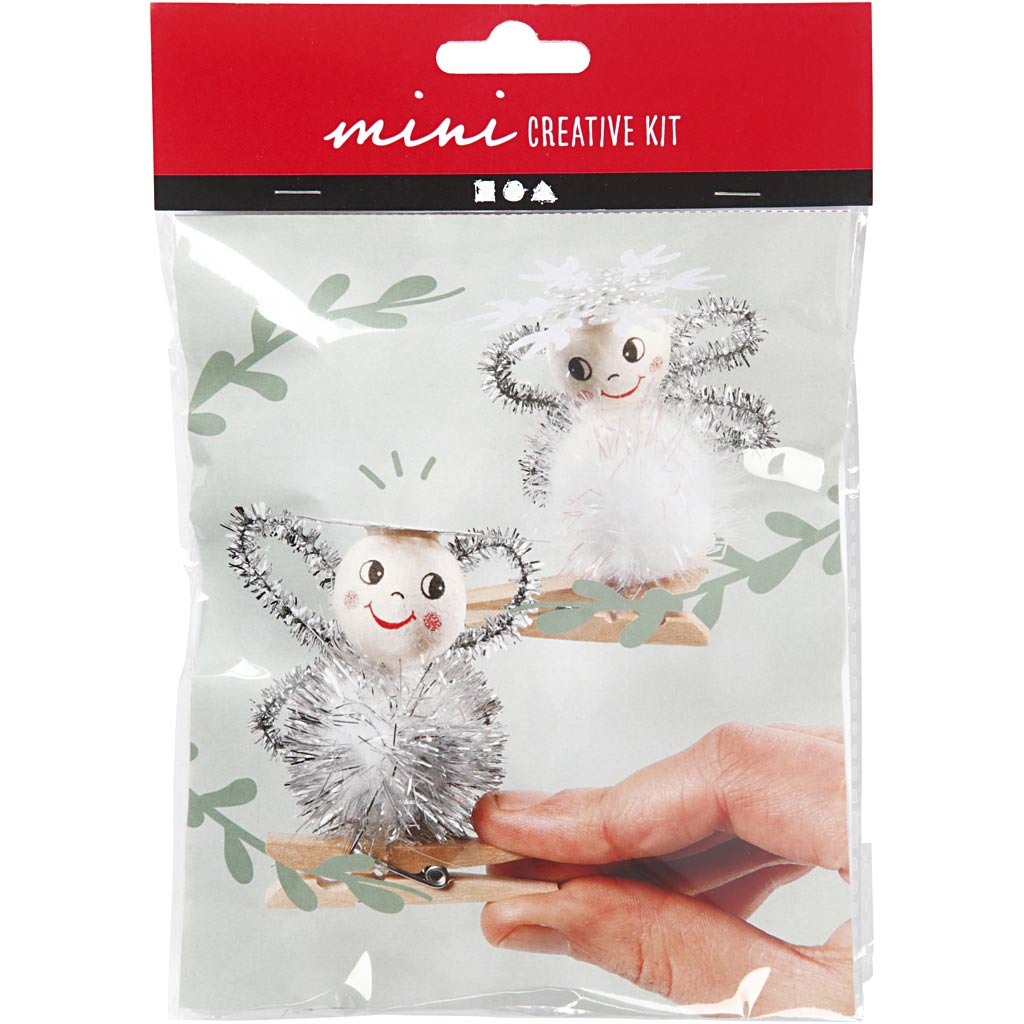 Creative mini kit, engelen op houten knijpers, 1 set