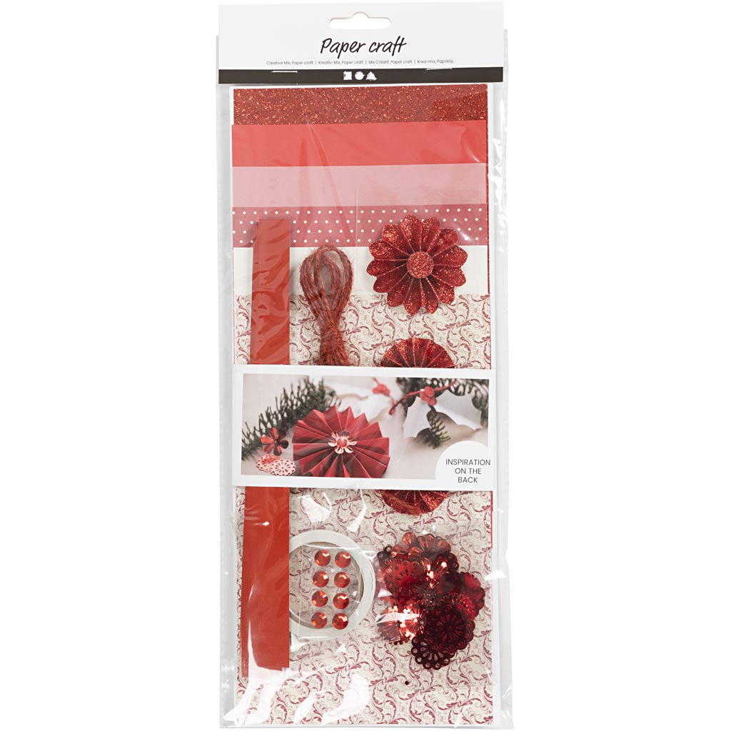 Creatieve mix, papier knippen, rood, crème, 1 doos