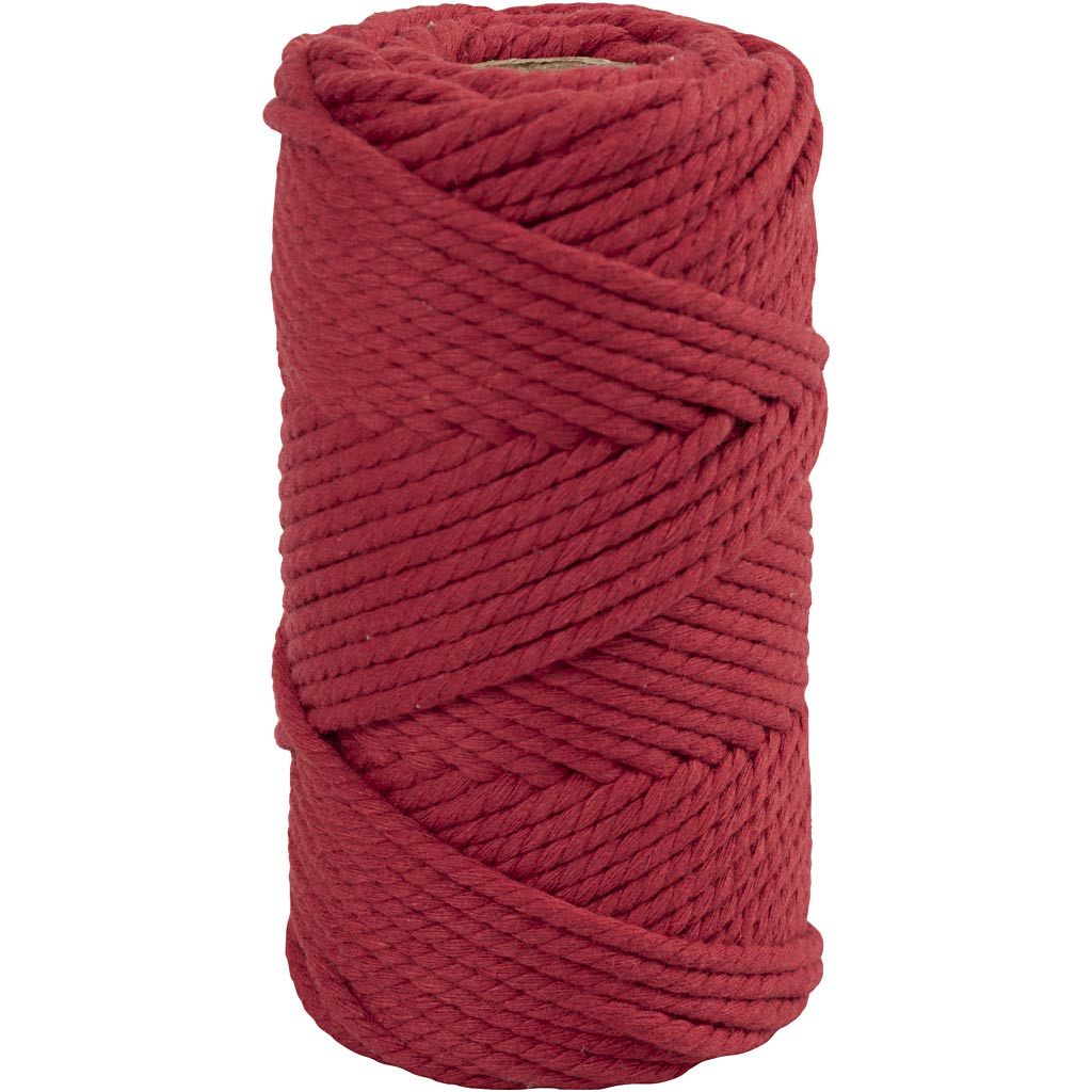 Macramé koord, L: 55 m, d 4 mm, rood, 330 gr/ 1 rol