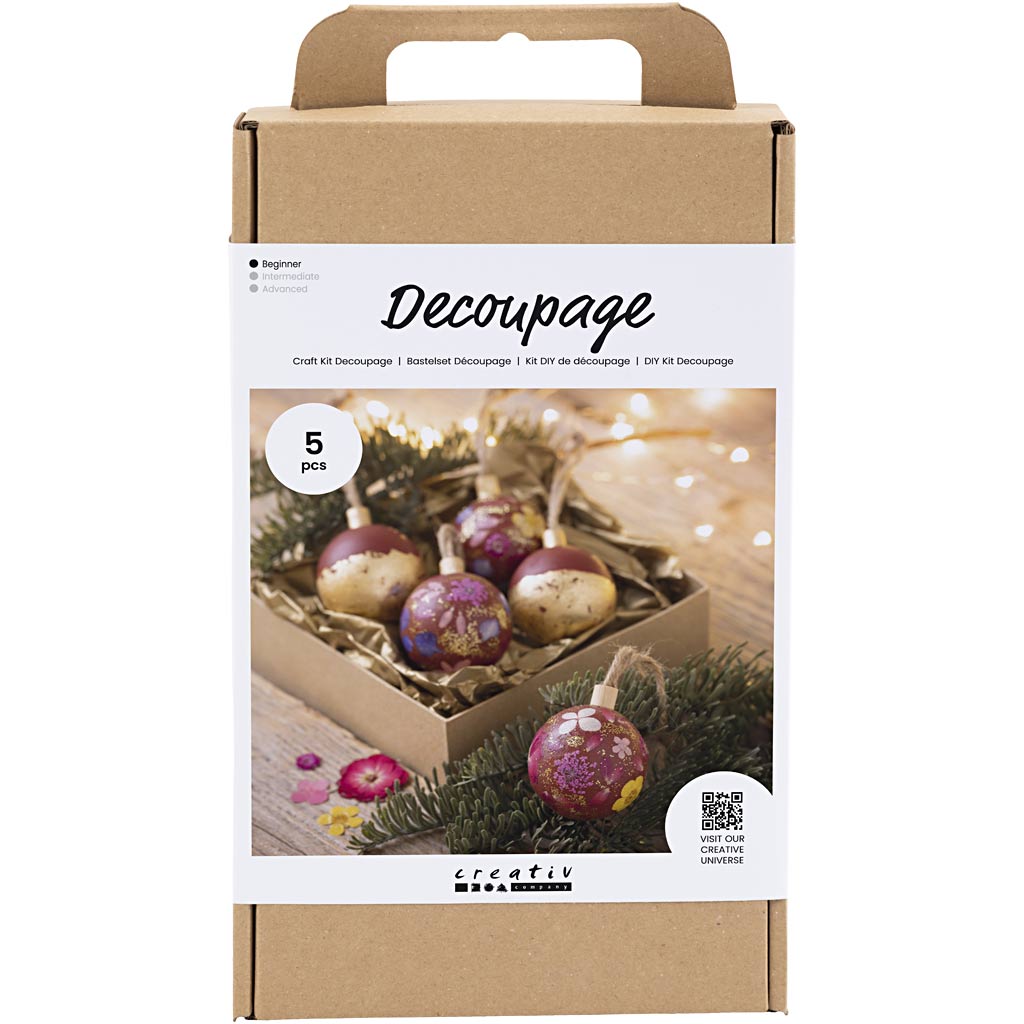 Diy Kit Decoupage - Tørrede Blomster - Julerød