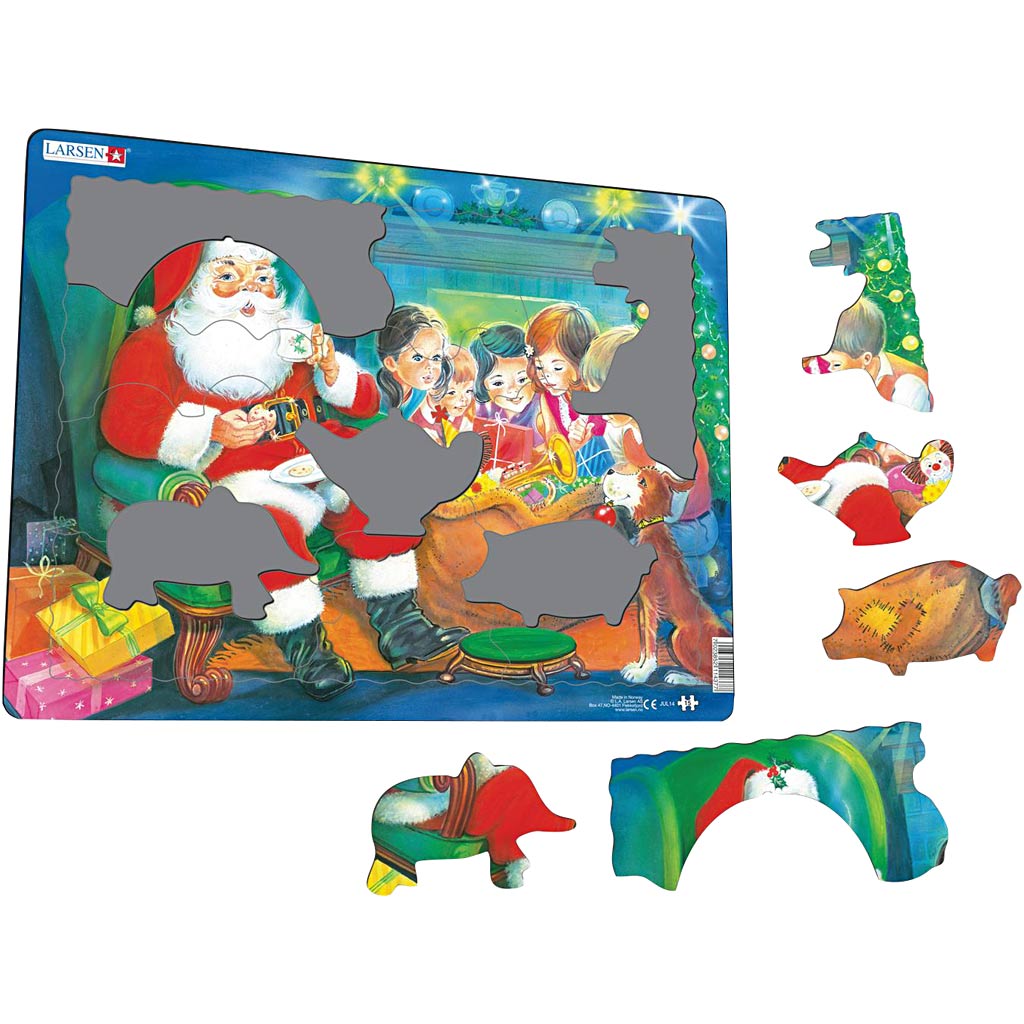 Puslespil, Julemand med børn, str. 28,5x36,5 cm, 1 stk., 15 brikker
